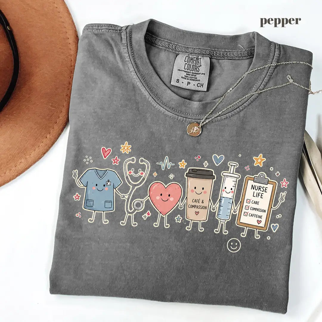 Pepper Comfort Colors 1717 T-shirt with Nurse Life design