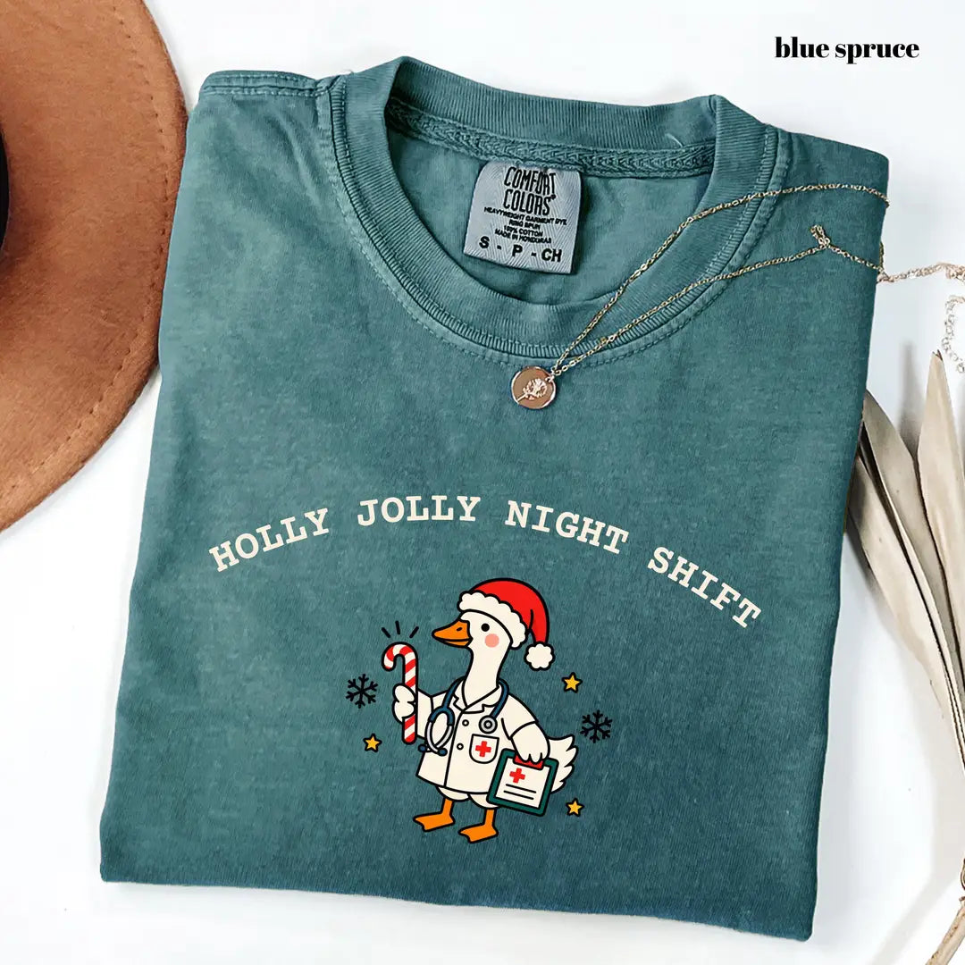 Comfort Colors 1717 T-shirt with Christmas Nurse design worn by a model