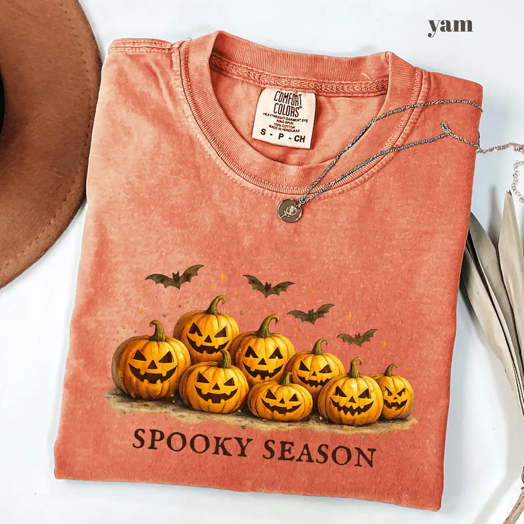 Yam Comfort Colors 1717 T-shirt with Spooky Season Pumpkin design view 2