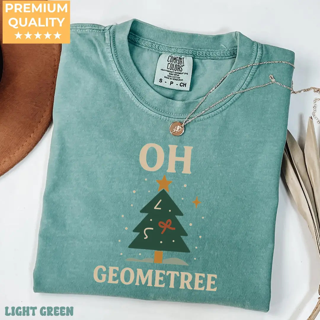 Light Green Comfort Colors 1717 T-shirt with Math Teacher Christmas design, alternate product view.