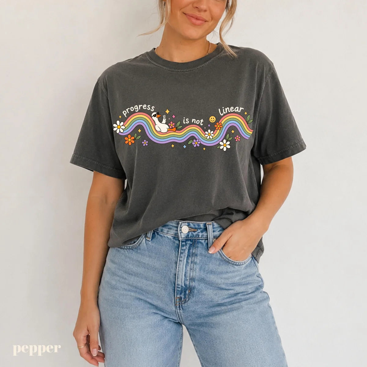 Pepper Comfort Colors 1717 T-shirt with Progress Is Not Linear design