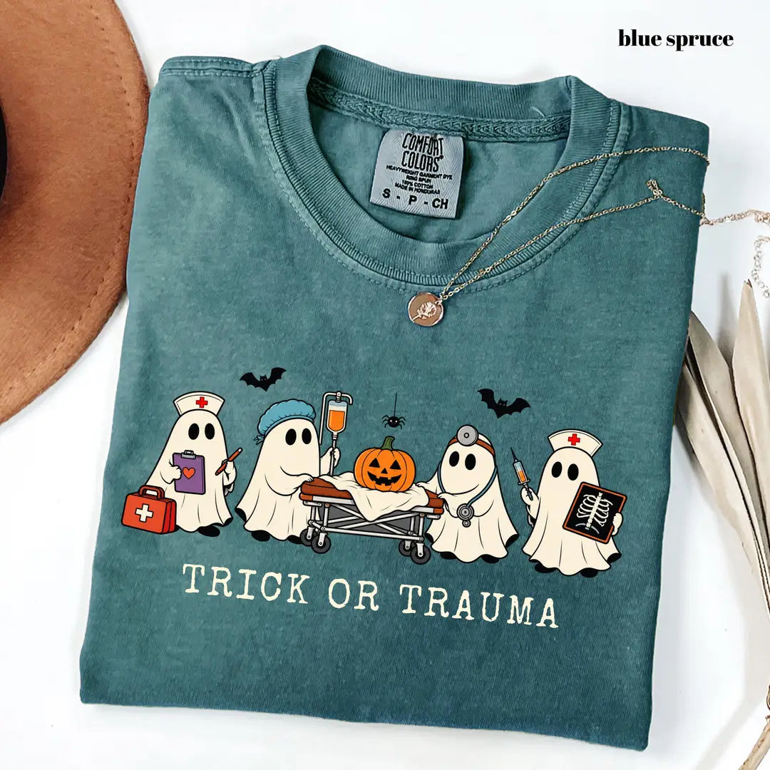 Comfort Colors 1717 T-shirt with Trick or Trauma Nurse design alternate view
