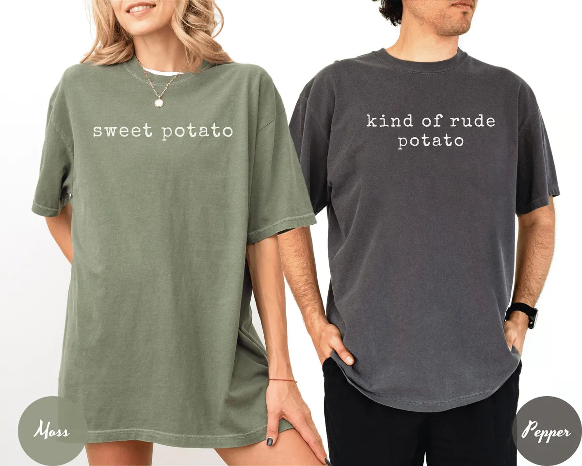 Moss Comfort Colors 1717 T-shirt with Sweet Potato Kind Of Rude Potato design worn by a model