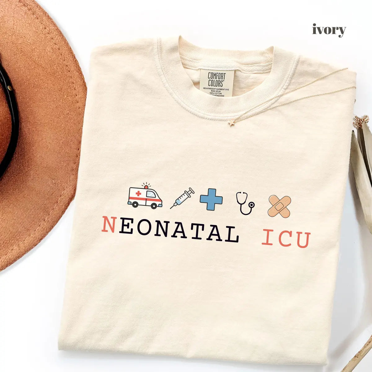 Ivory Comfort Colors 1717 T-shirt with NICU Nurse design