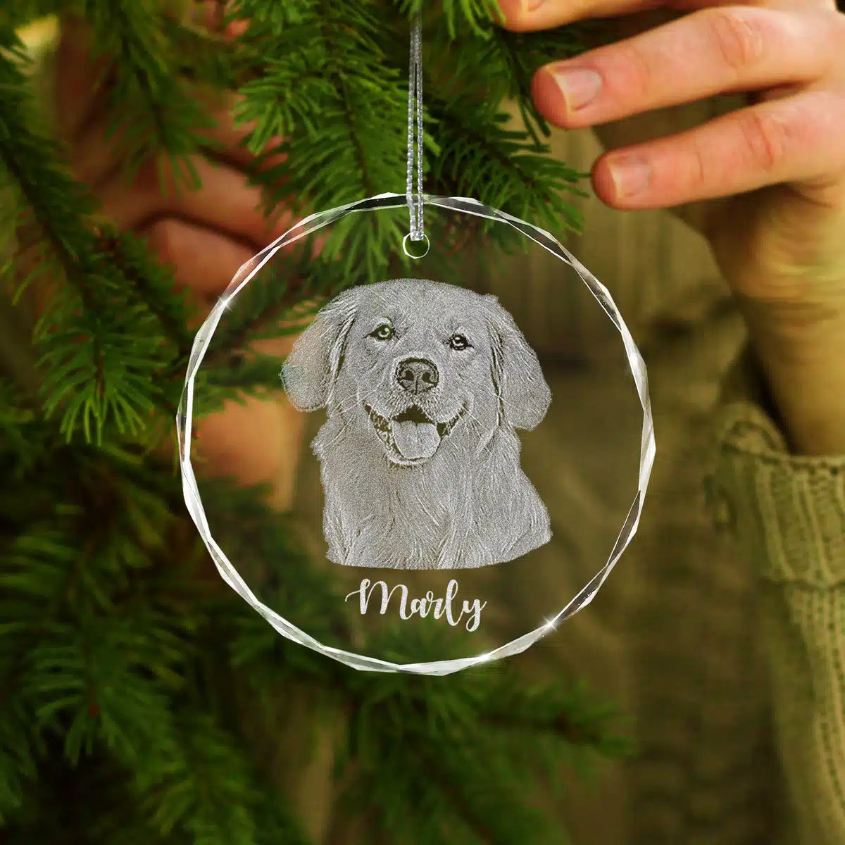Additional view of a Pet personalized engraved engraved crystal glass ornament.