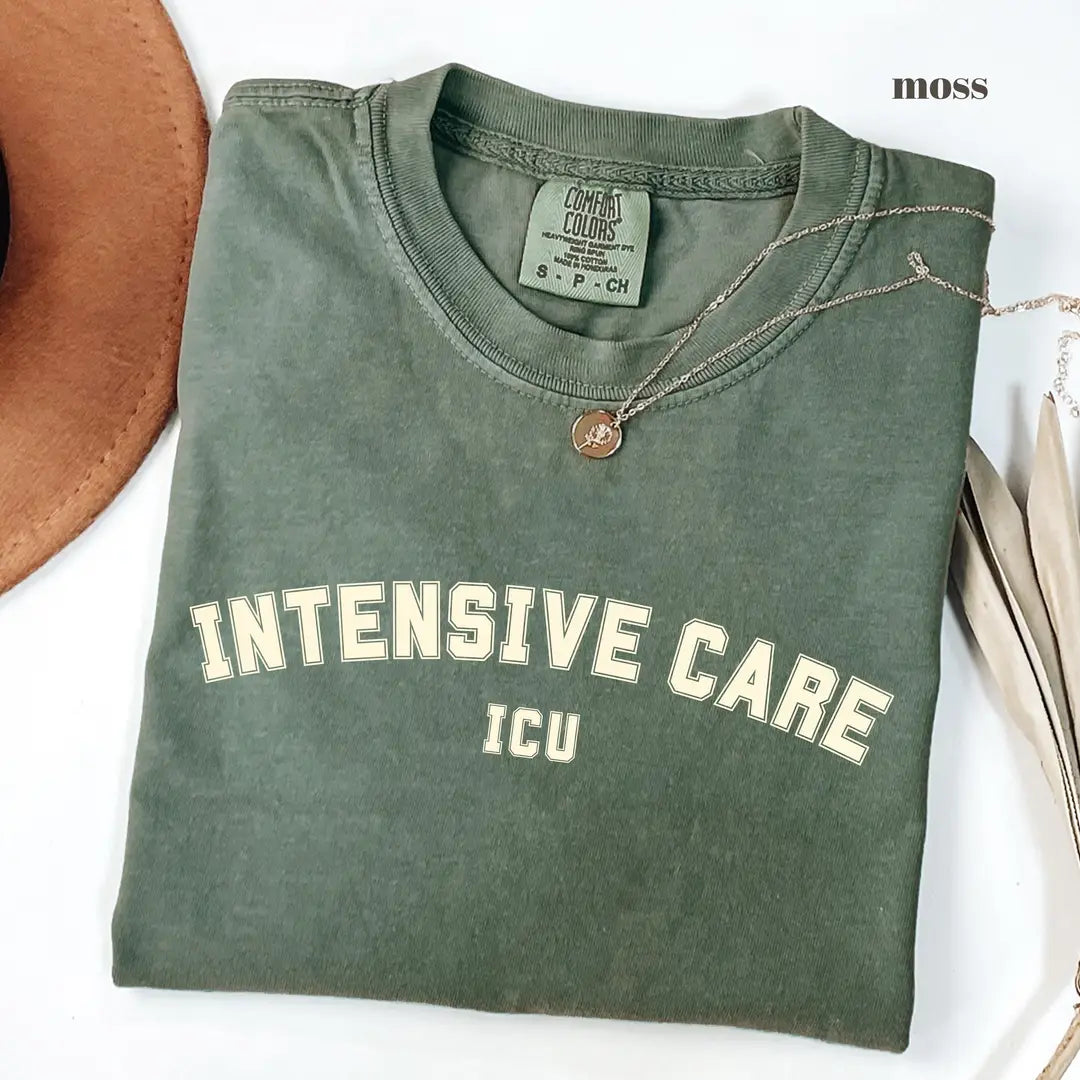 Moss Comfort Colors 1717 T-shirt with ICU Nurse design