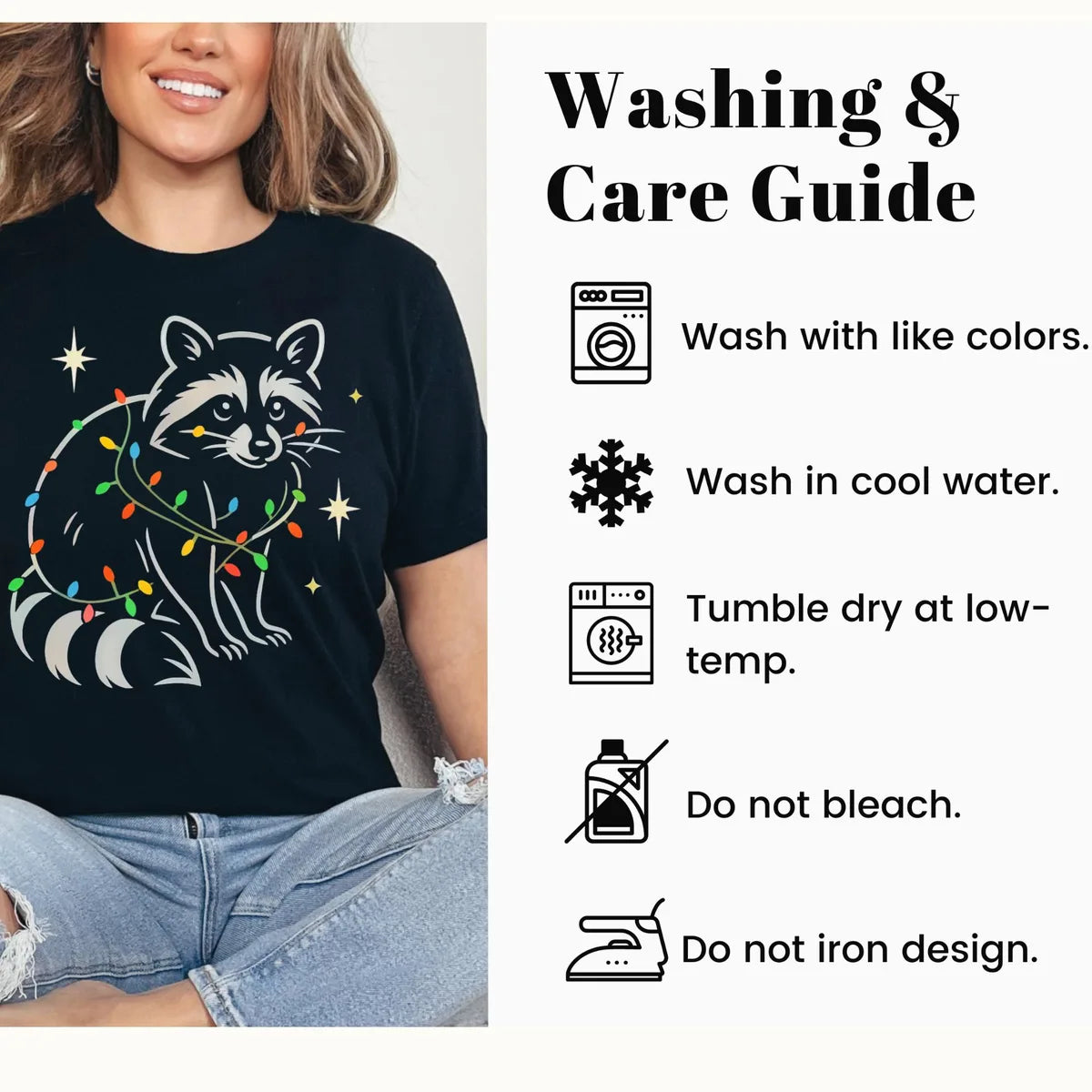 Crewneck sweatshirt care instructions card.