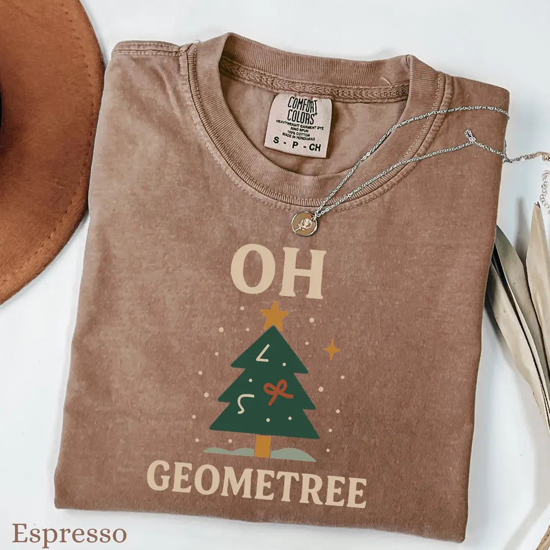 Espresso Comfort Colors 1717 T-shirt with Math Teacher Christmas design, alternate product view.