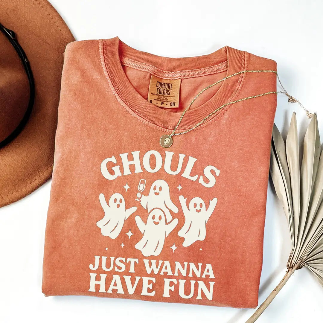 Ghouls Just Wanna Have Fun - Ghost Halloween Comfort Colors T-Shirt alternate product view in Yam.
