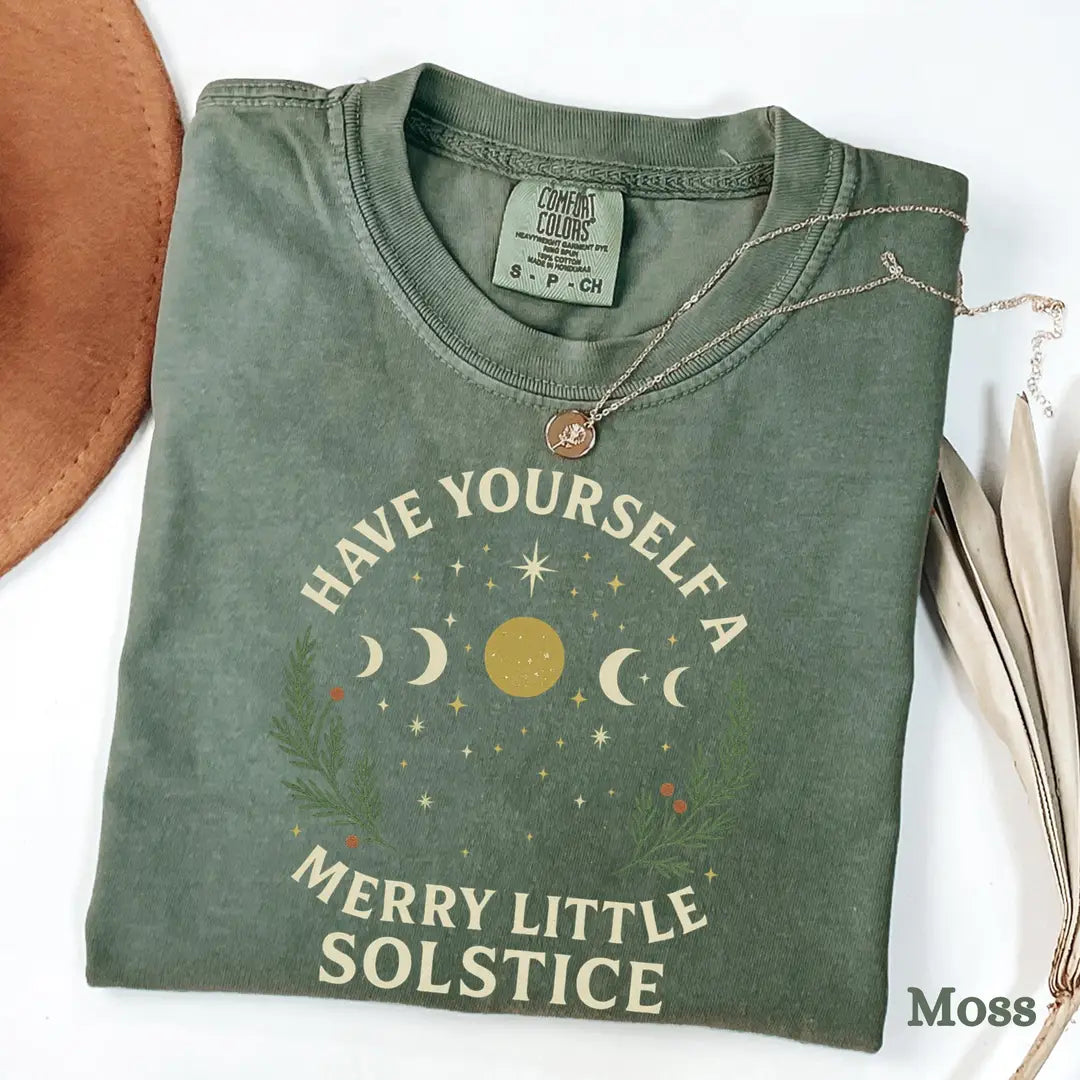 Moss Comfort Colors 1717 T-shirt with Winter Solstice design, alternate product view.