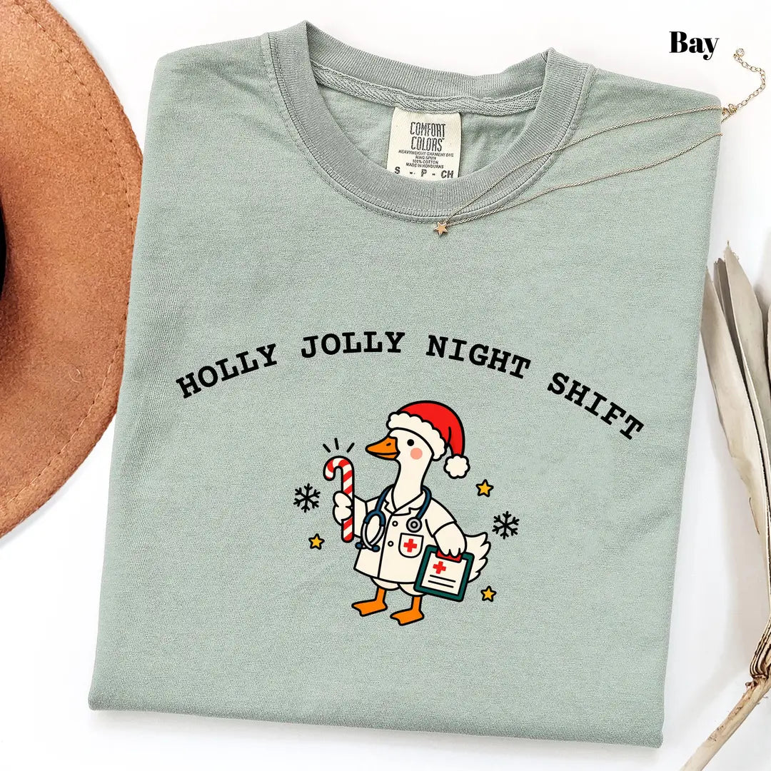 Bay Comfort Colors 1717 T-shirt with Christmas Nurse design worn by a model