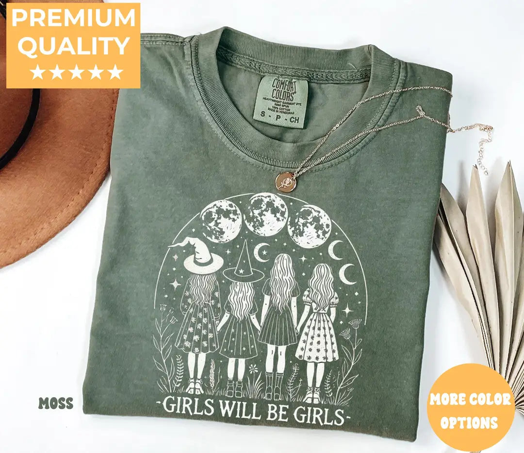 Girls Will Be Girls - Moon Phase Coven Comfort Colors T-Shirt alternate product view.