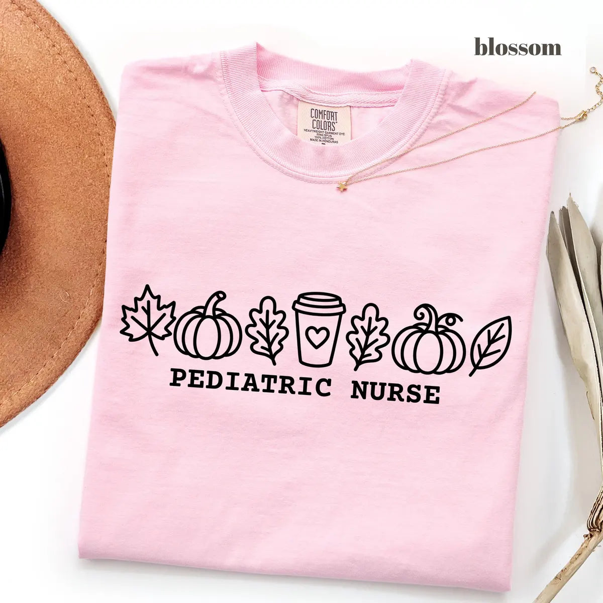 Blossom Comfort Colors 1717 T-shirt with Pediatric Nurse design