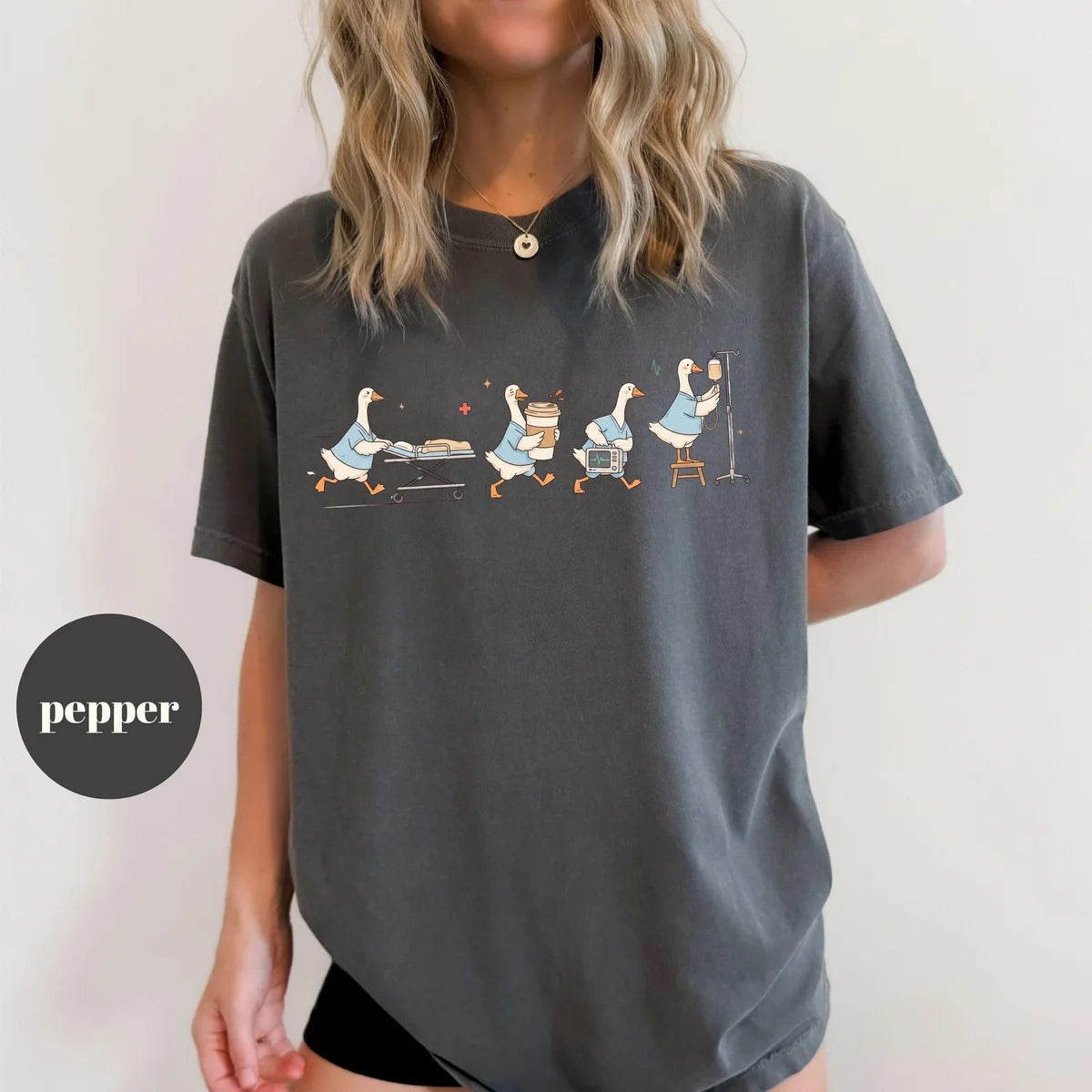 Pepper Comfort Colors 1717 T-shirt with ER Nurse Goose design