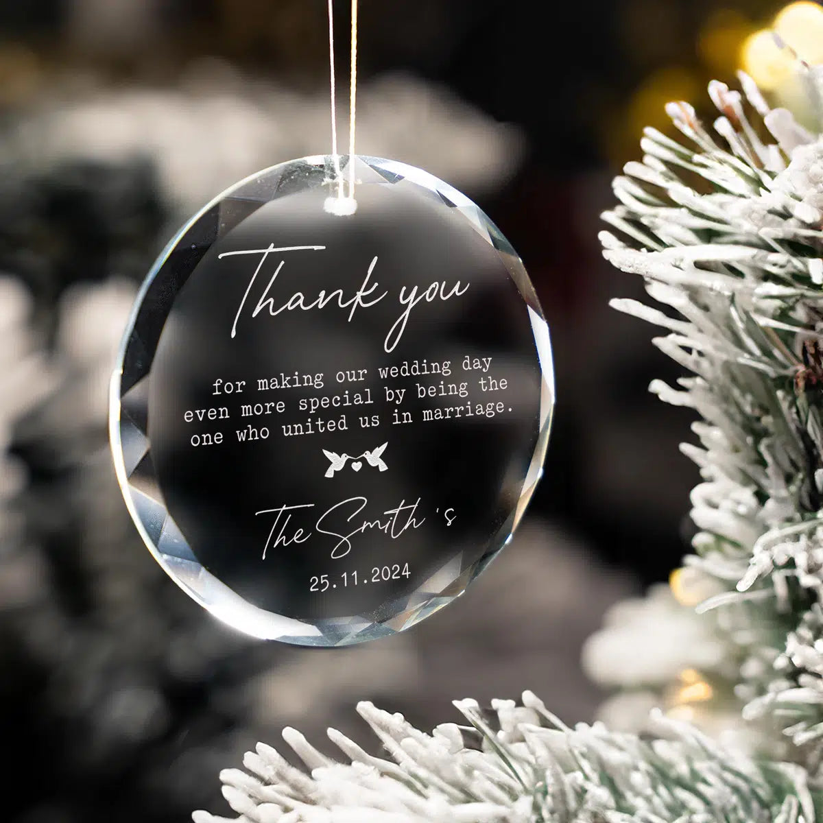 Additional view of a Wedding Officiant personalized engraved engraved crystal glass ornament.