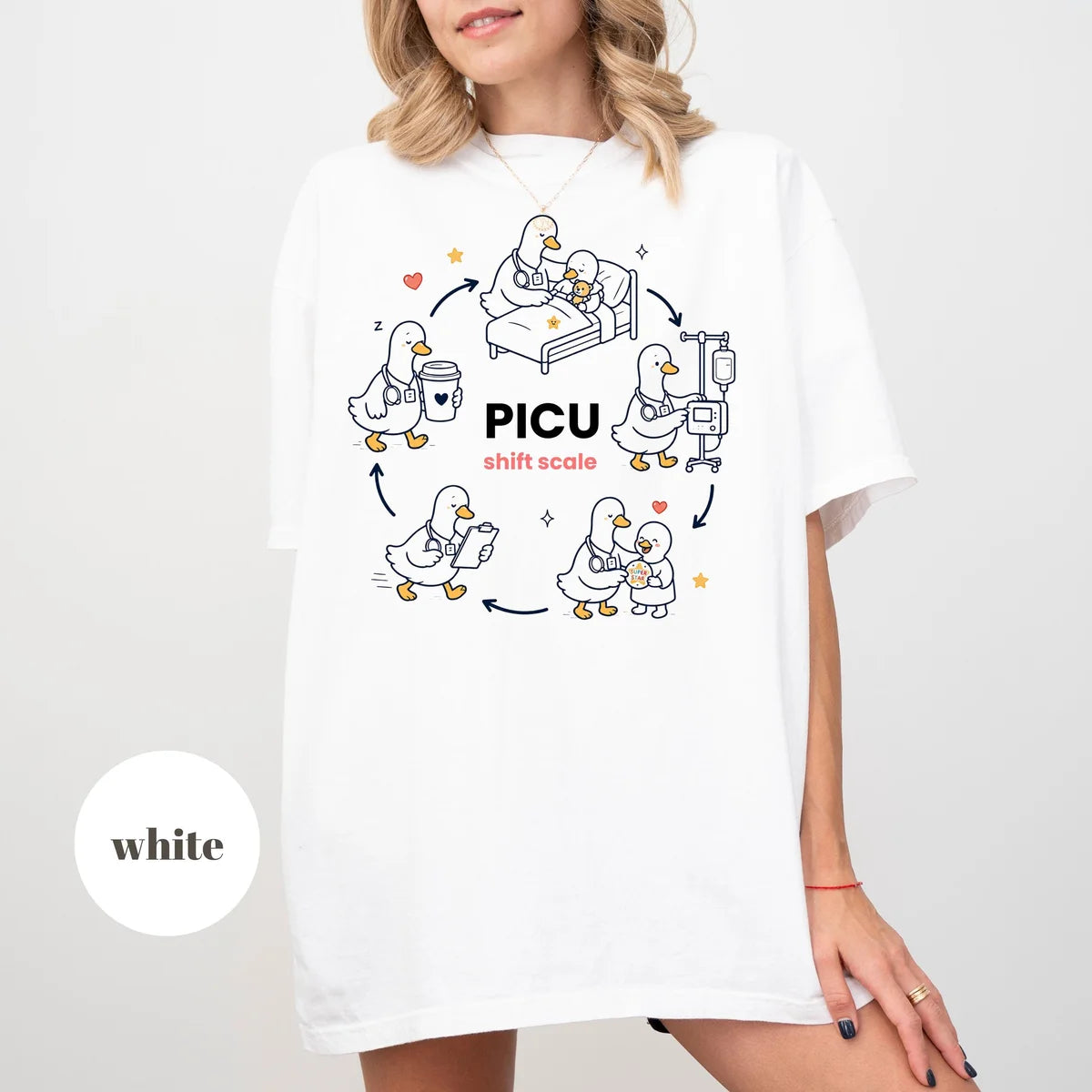 White Comfort Colors 1717 T-shirt with PICU Nurse design