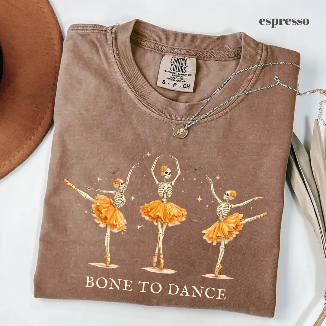 Espresso Comfort Colors 1717 T-shirt with Bone To Dance design worn by a model