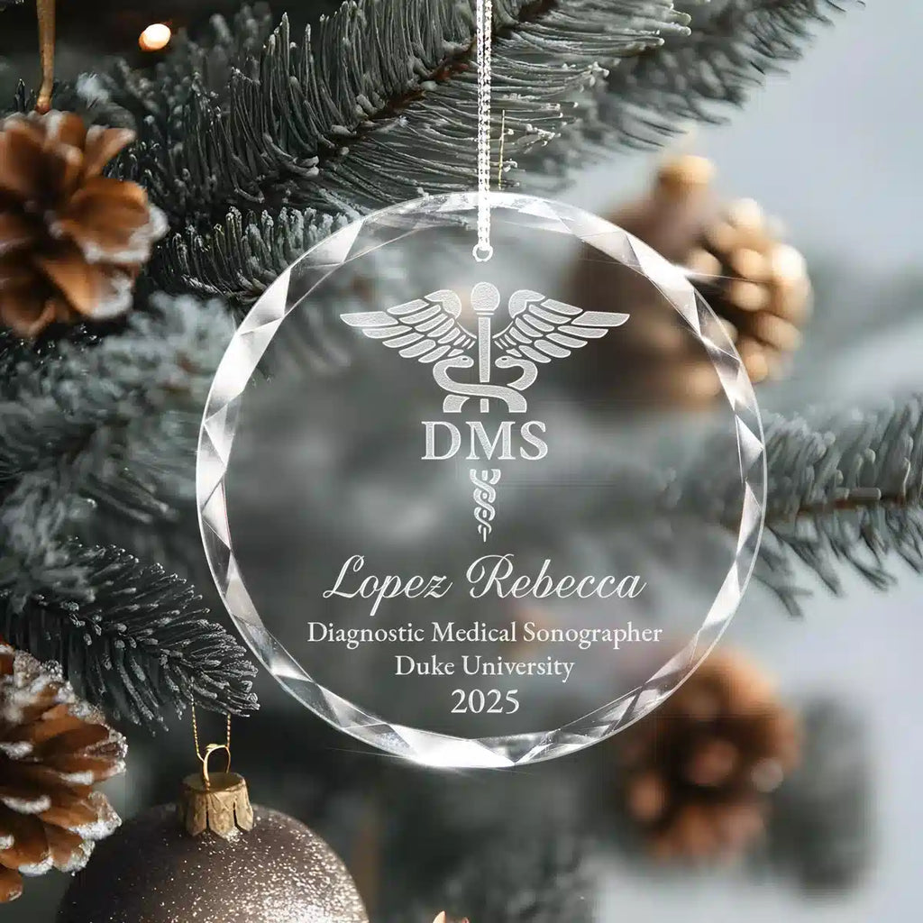 Additional view of a Diagnostic Medical Sonographer personalized engraved engraved crystal glass ornament.