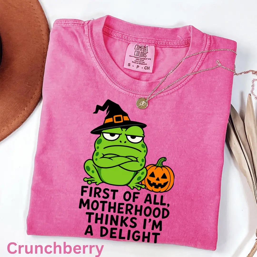 First of All Motherhood Thinks I'm a Delight - Frog Mom Comfort Colors T-Shirt alternate product view.