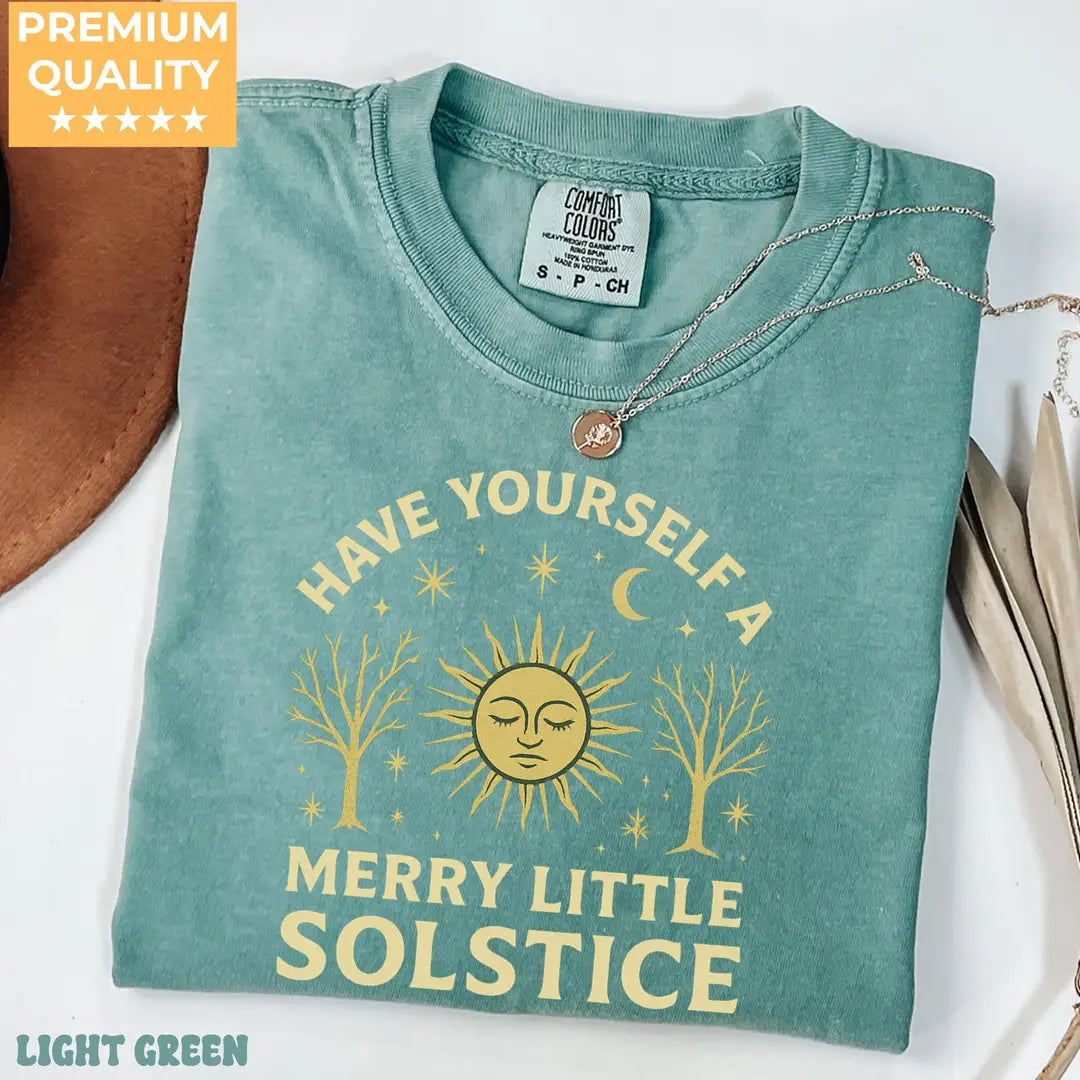 Light Green Comfort Colors 1717 T-shirt with Winter Solstice design, alternate product view.