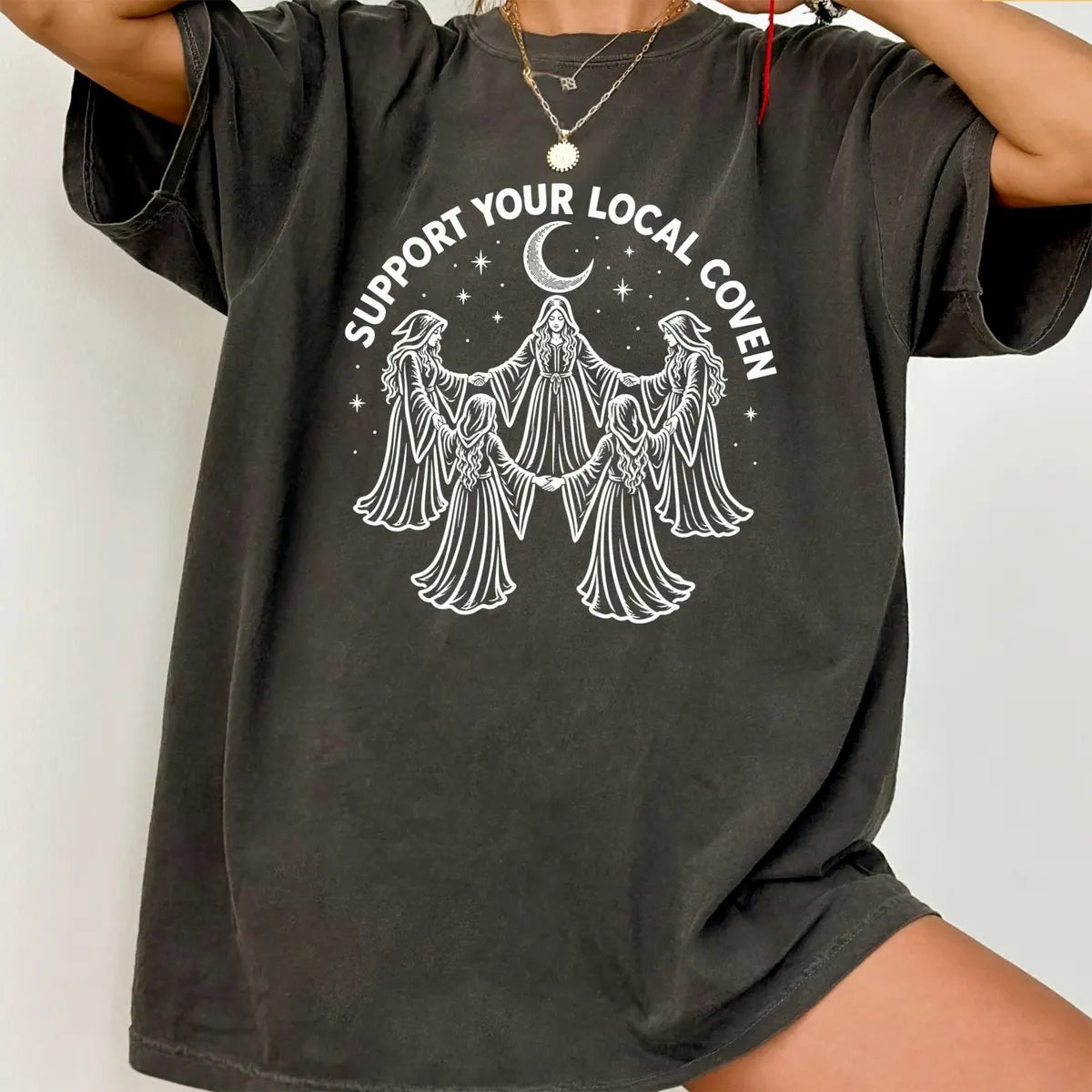 Support Your Local Coven Comfort Colors T-Shirt alternate product view in Pepper.