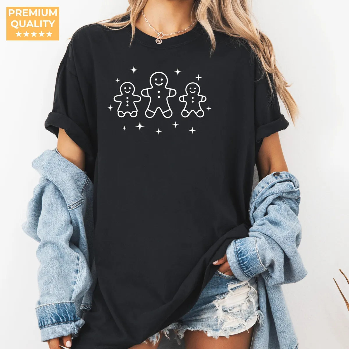Black Comfort Colors 1717 T-shirt with Gingerbread Cute Christmas Gingerbread Man Women Holiday T Winter Gift for Baker Christmas Top design, alternate product view.