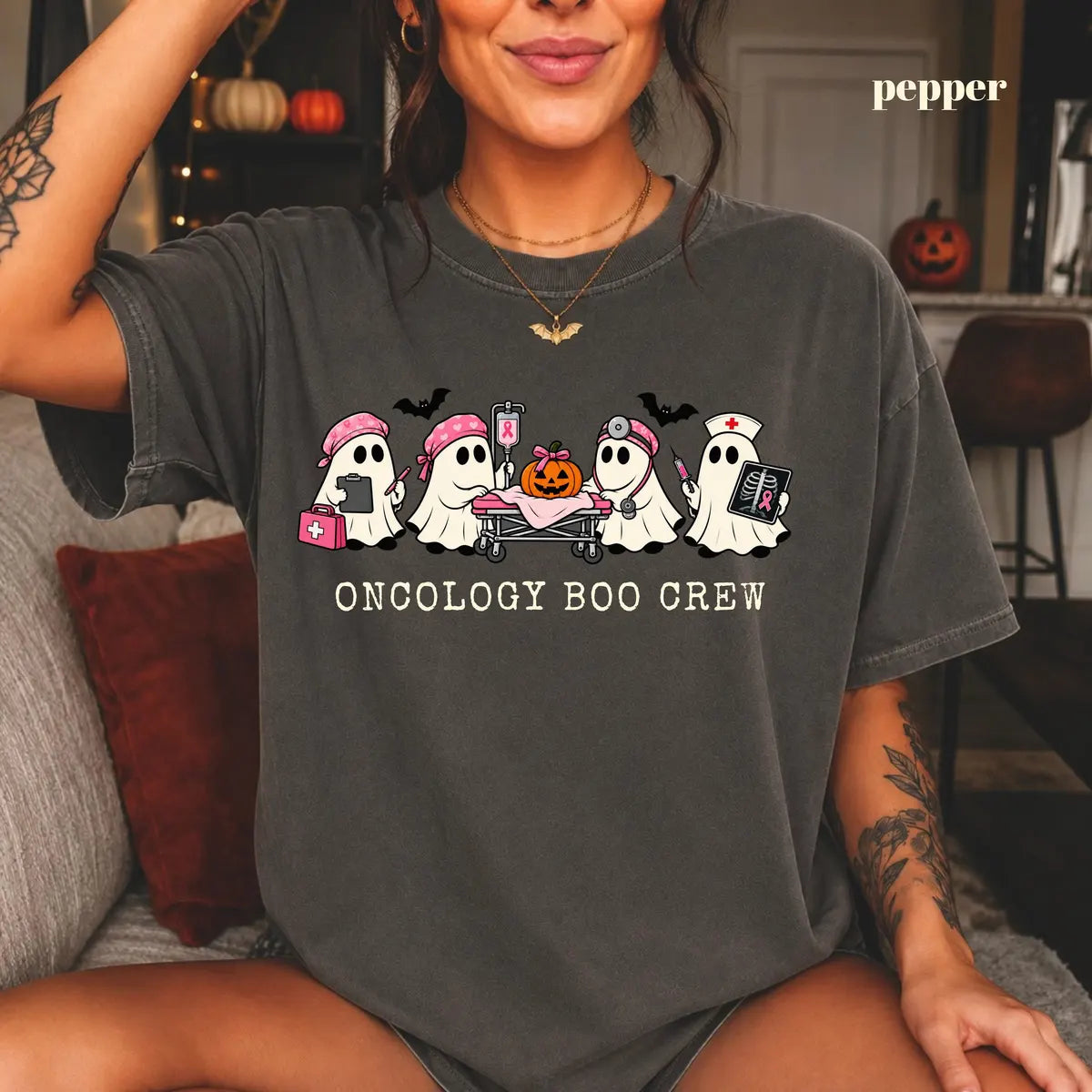 Pepper Comfort Colors 1717 T-shirt with Oncology Nurse Halloween design