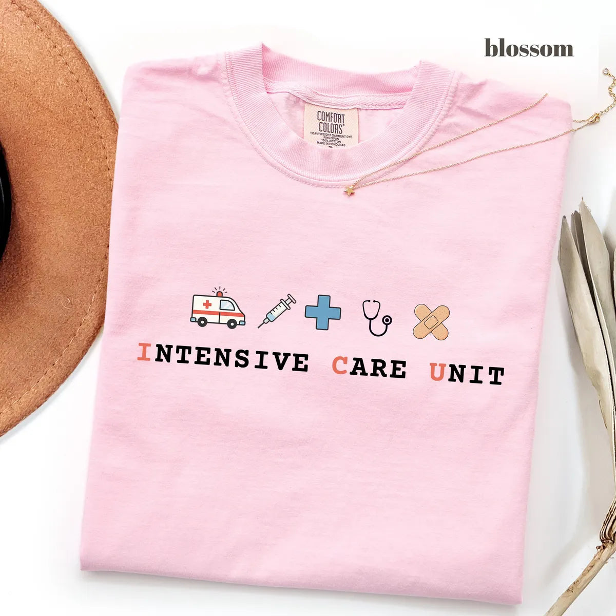 Blossom Comfort Colors 1717 T-shirt with ICU Nurse design