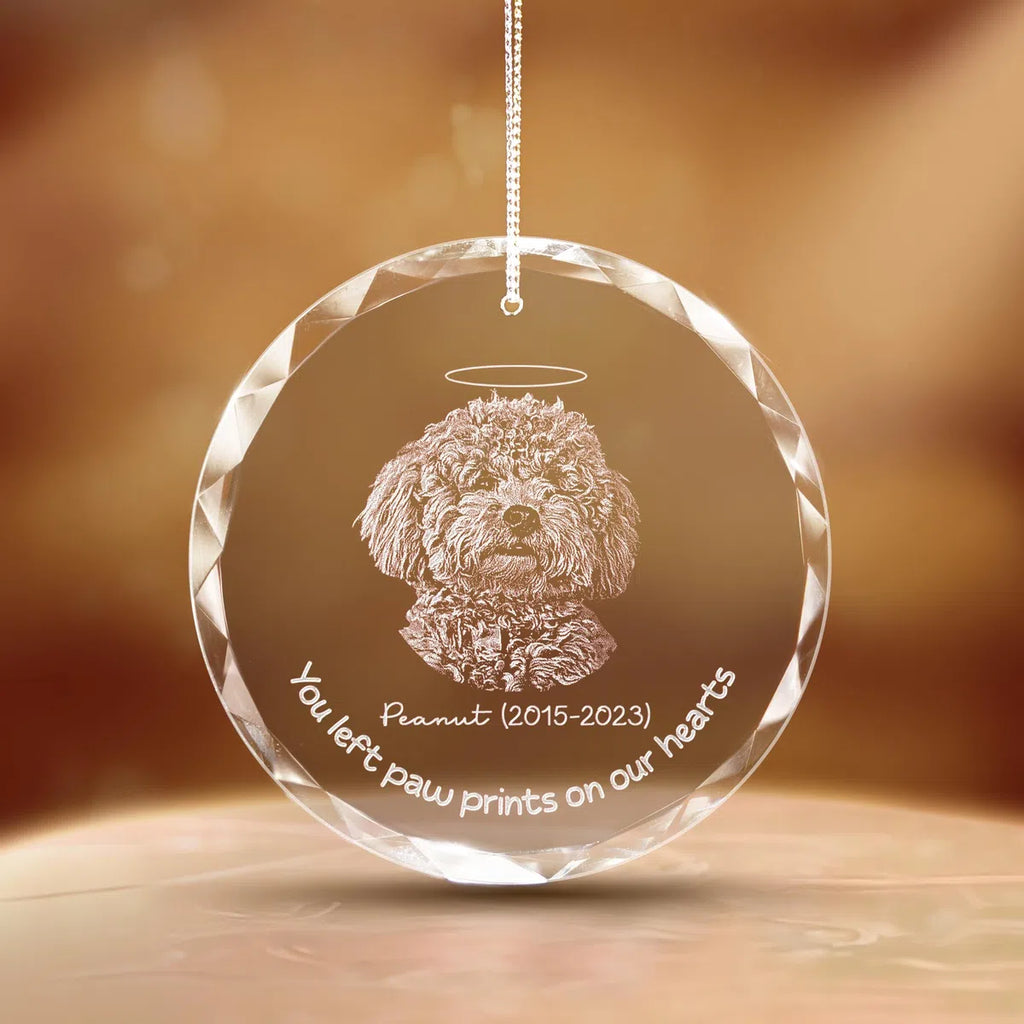 Additional view of a Pet Memorial personalized engraved engraved crystal glass ornament.