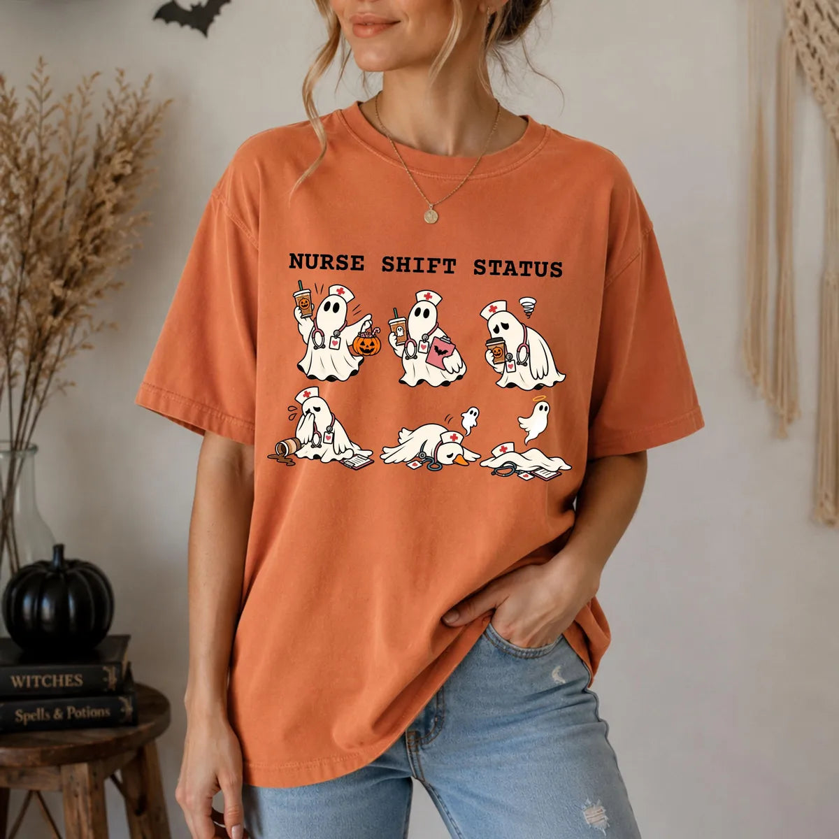 Comfort Colors 1717 T-shirt with Ghost Nurse Halloween design alternate view view 4