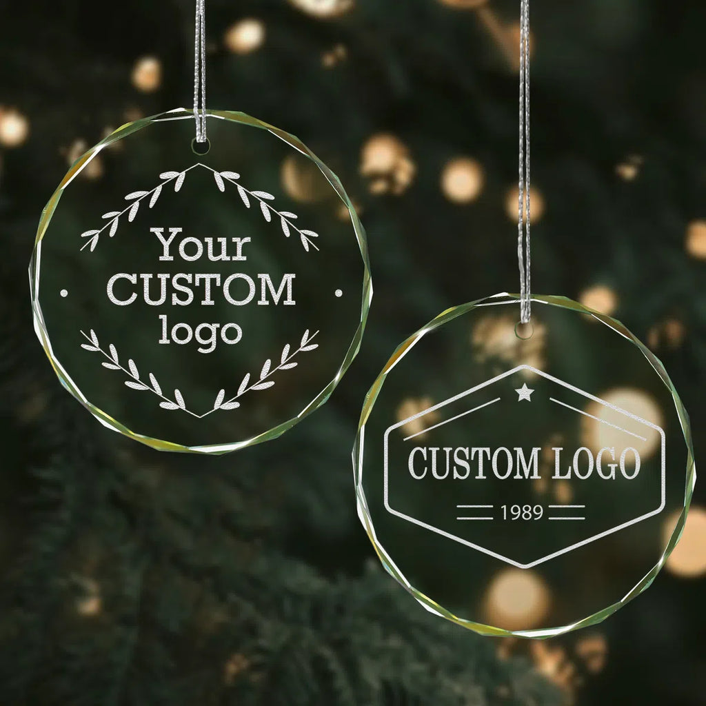 Additional view of a Business Logo personalized engraved engraved crystal glass ornament.