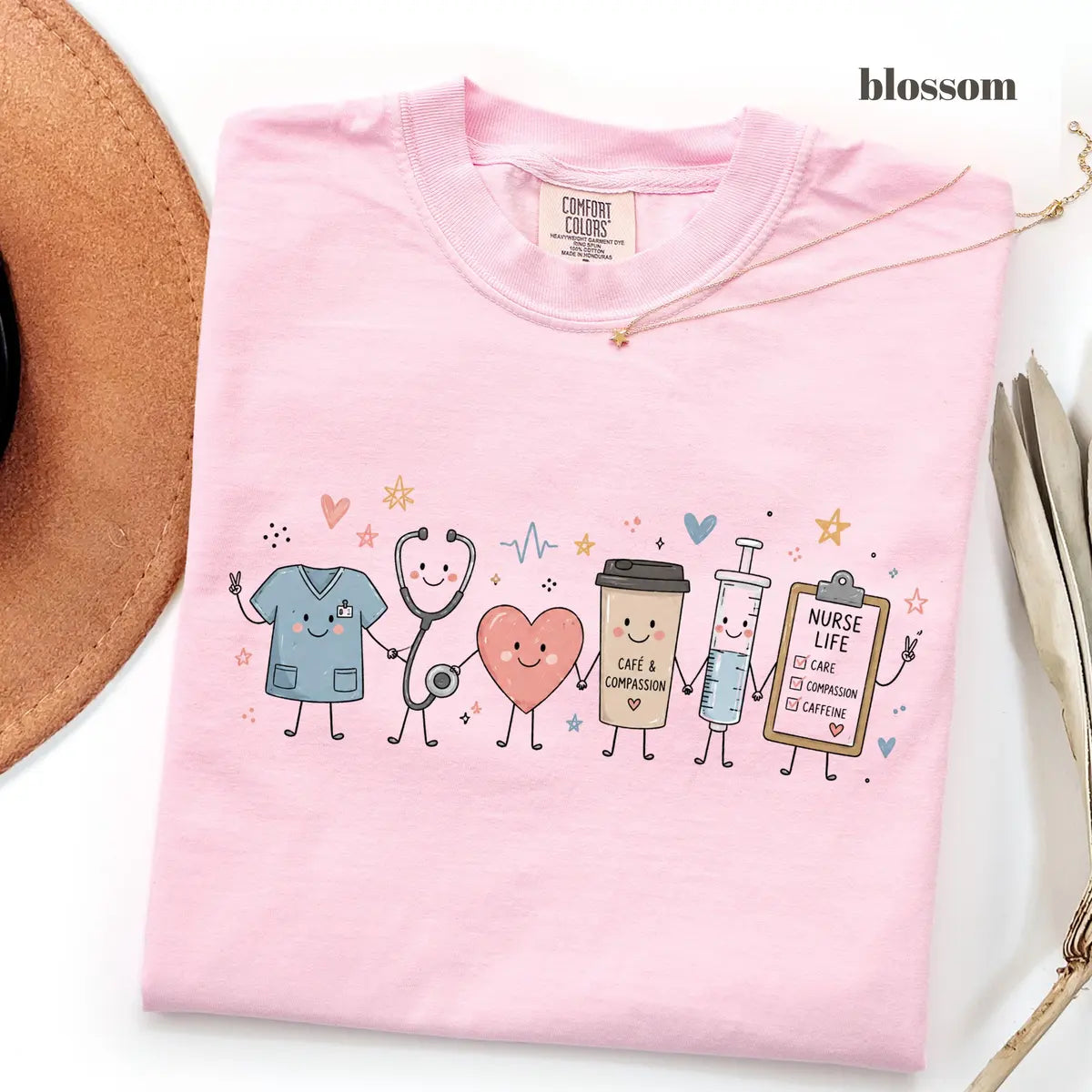 Blossom Comfort Colors 1717 T-shirt with Nurse Life design