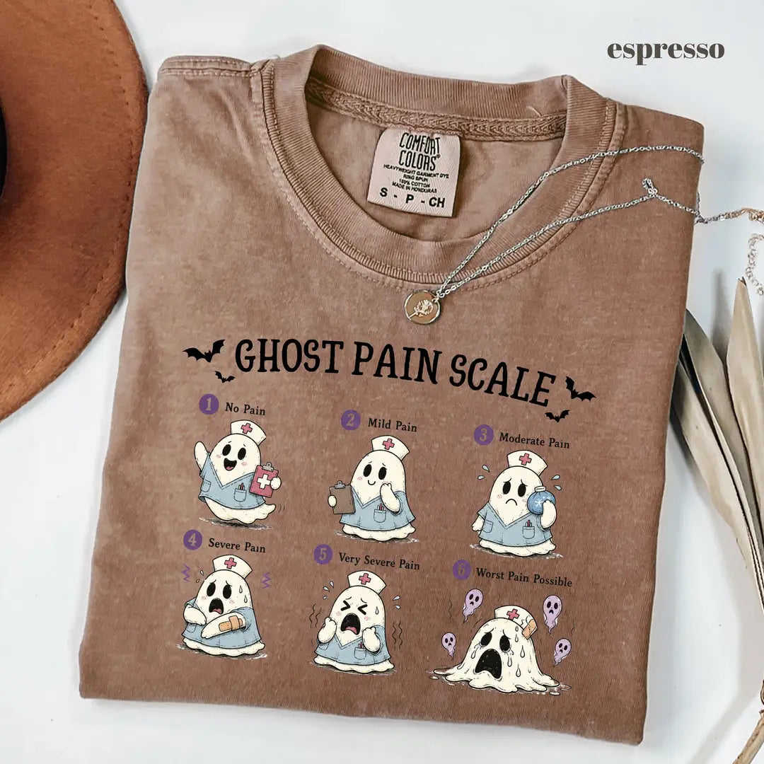Espresso Comfort Colors 1717 T-shirt with Ghost Pain Scale Nurse design