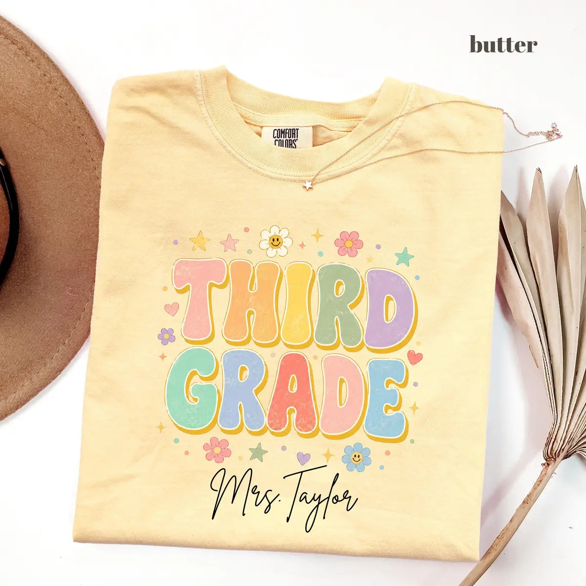 Butter Comfort Colors 1717 T-shirt with Third Grade Teacher design