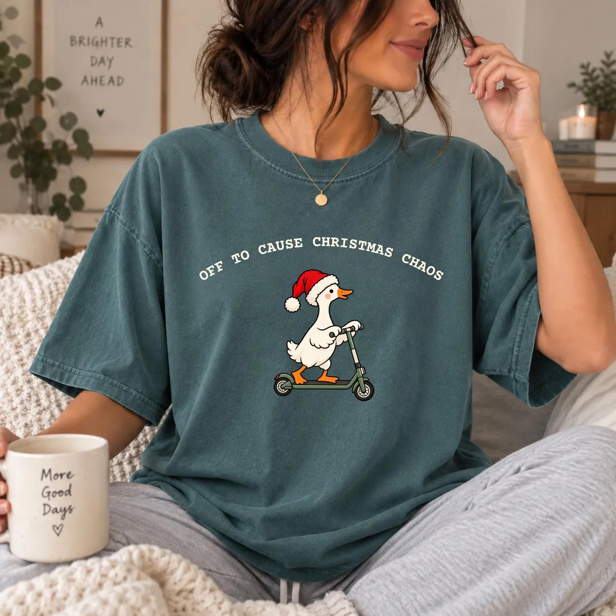 Comfort Colors 1717 T-shirt with Christmas Goose design worn by a model view 2