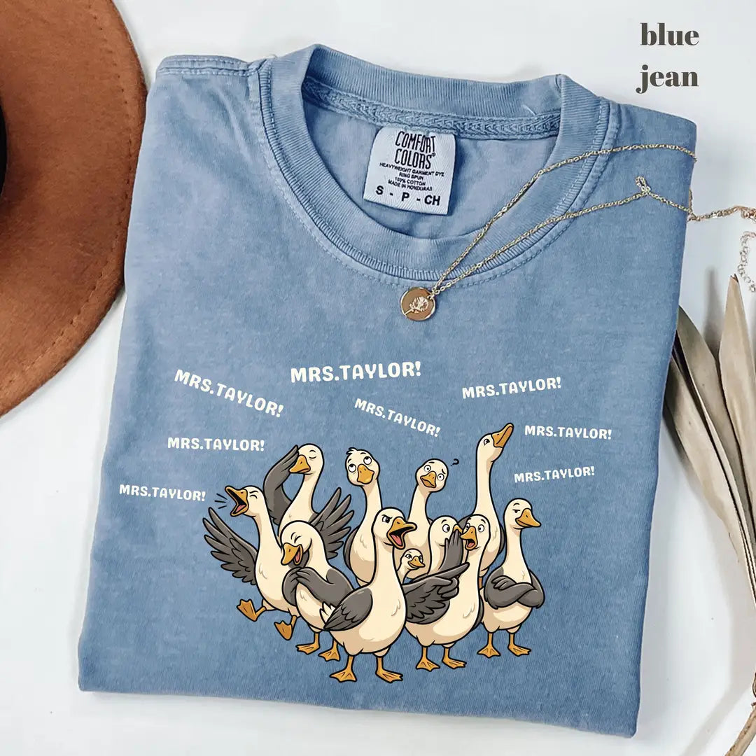 Blue Jean Comfort Colors 1717 T-shirt with Goose Teacher design
