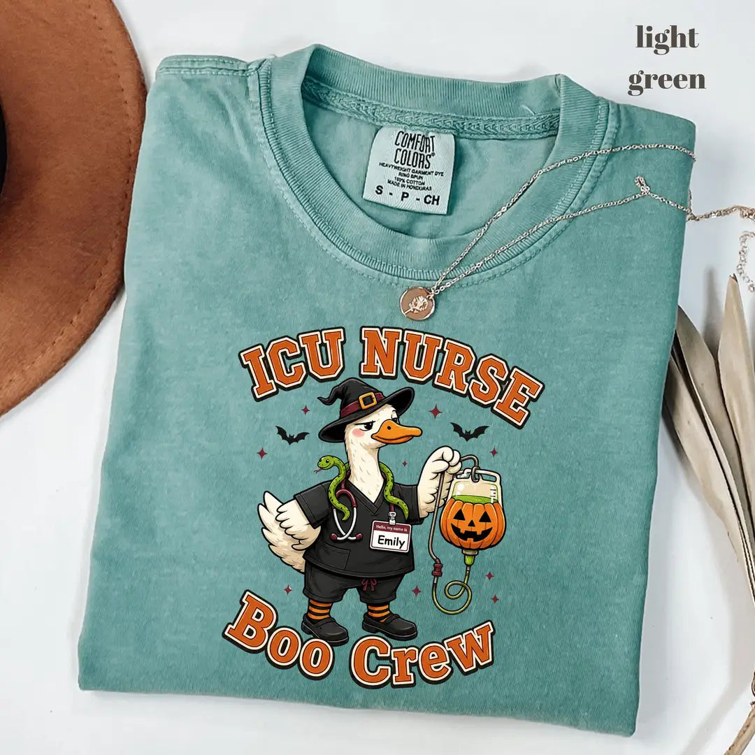 Comfort Colors 1717 T-shirt with ICU Nurse design worn by a model