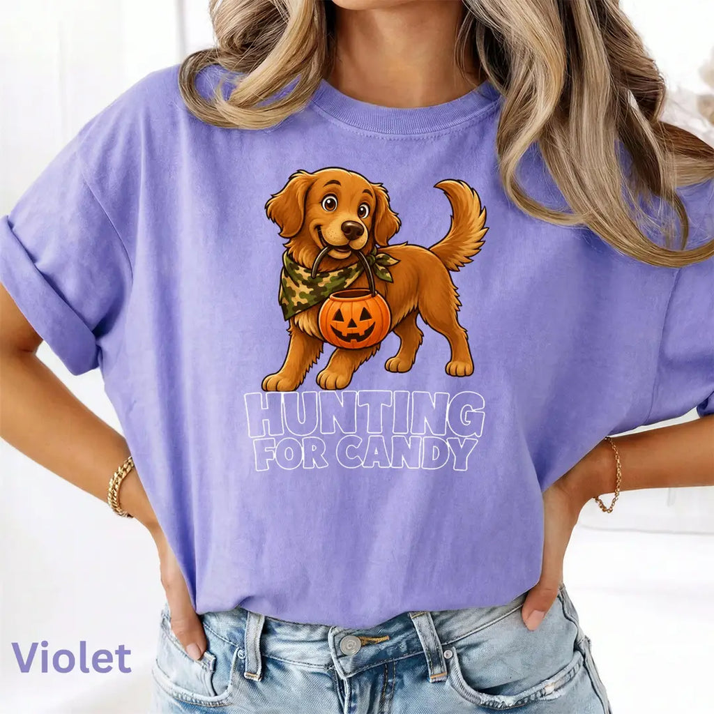 Camo Dog Halloween Comfort Colors T-Shirt alternate product view in Violet.