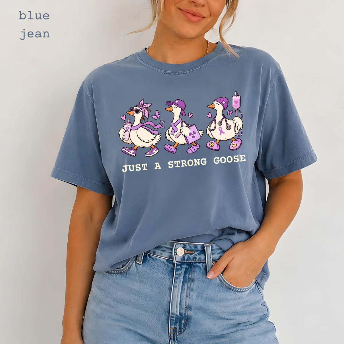 Blue Jean Comfort Colors 1717 T-shirt with Breast Cancer Nurse design worn by a model