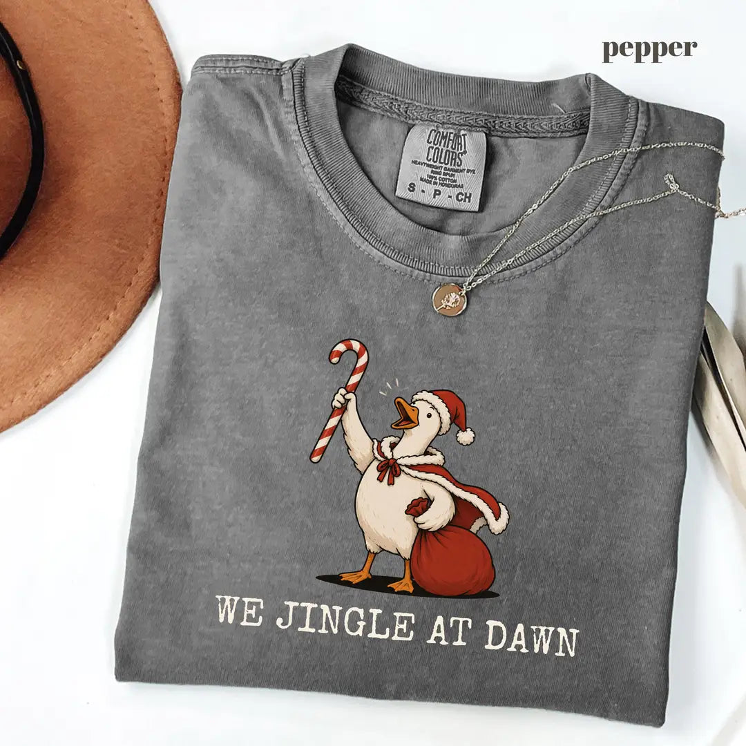 Pepper Comfort Colors 1717 T-shirt with We Jingle at Dawn Christmas design