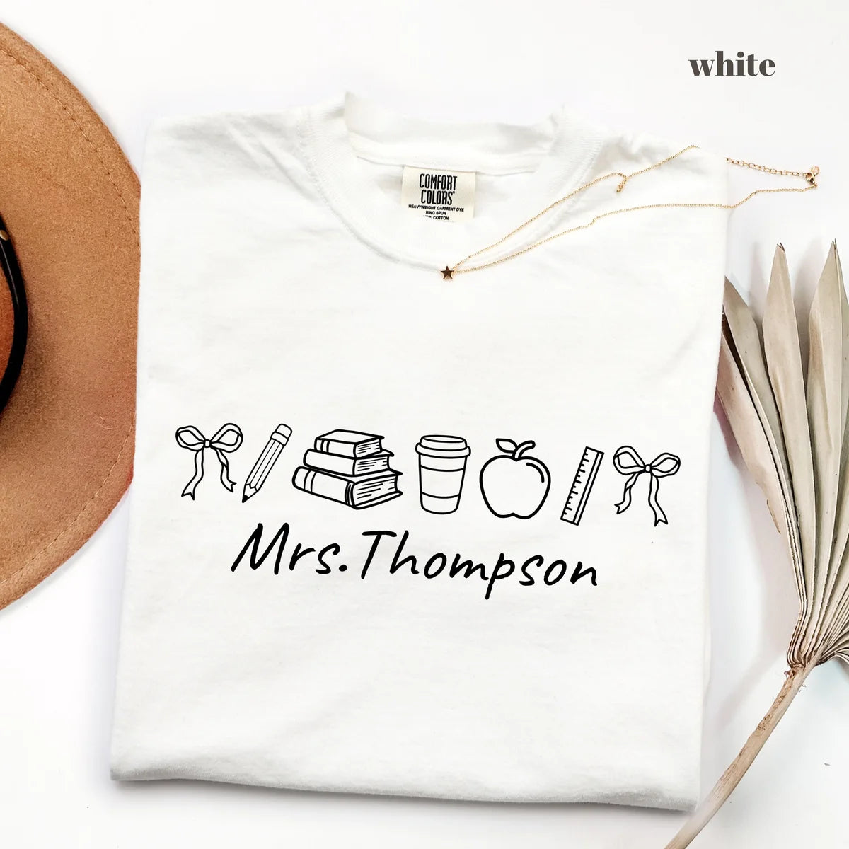 White Comfort Colors 1717 T-shirt with Teacher design