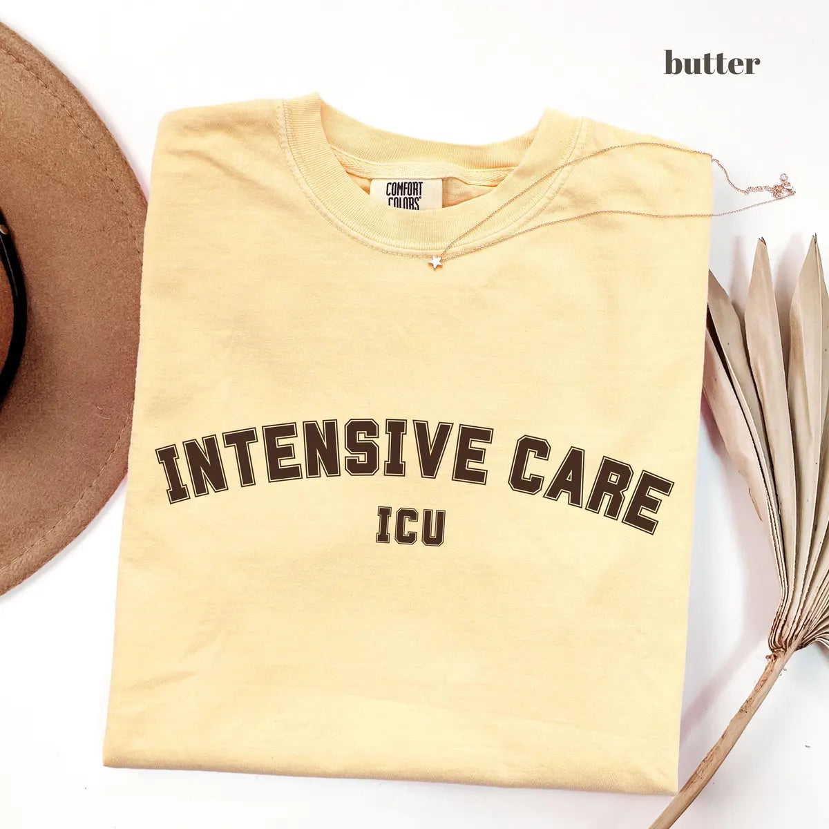 Butter Comfort Colors 1717 T-shirt with ICU Nurse design