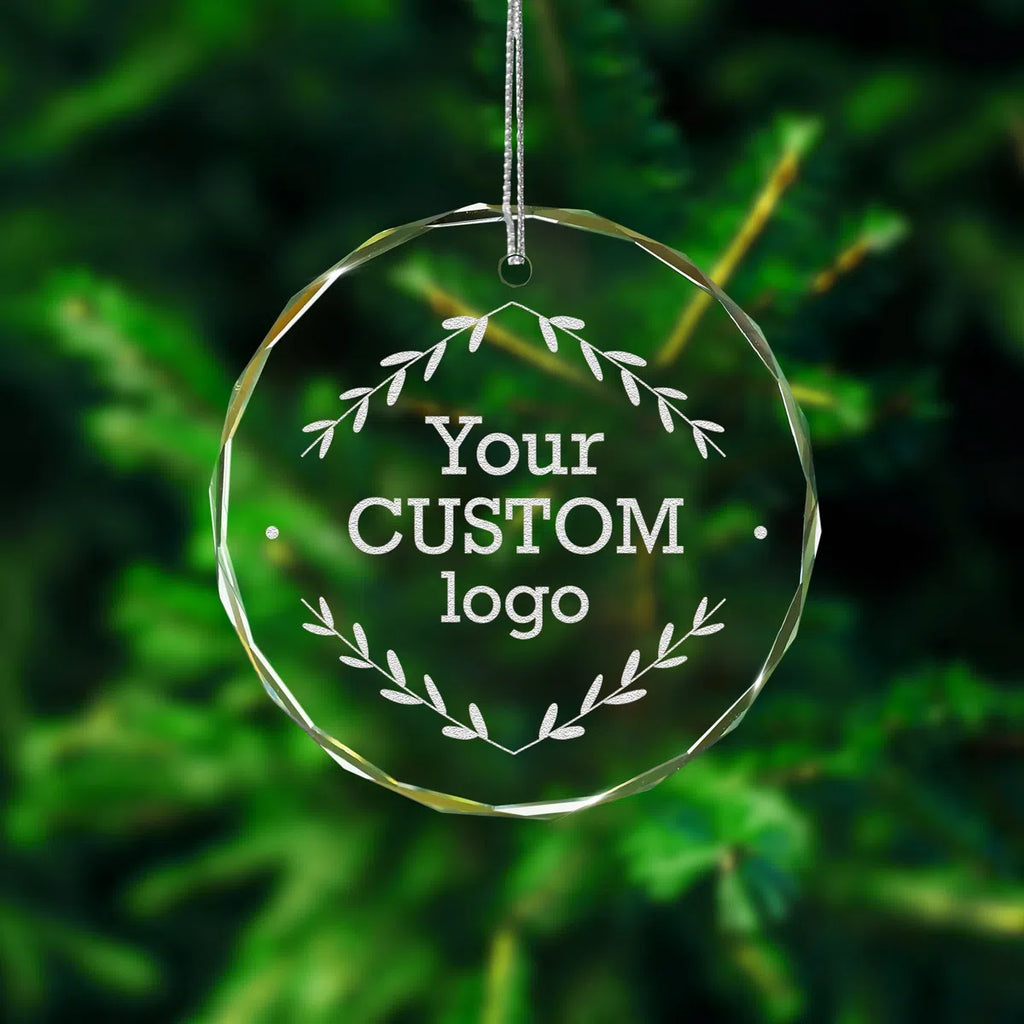Additional view of a Business Logo personalized engraved engraved crystal glass ornament.