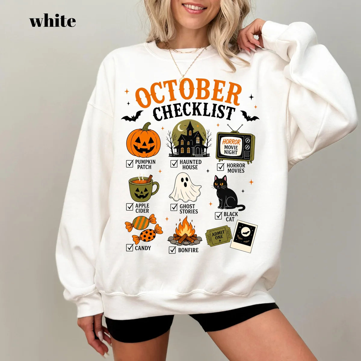 White Comfort Colors 1717 T-shirt with October Checklist design