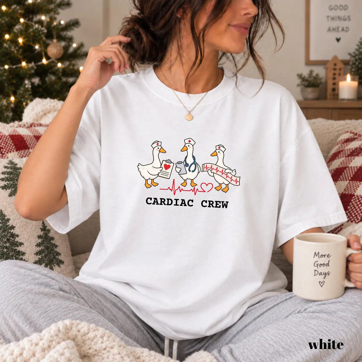 White Comfort Colors 1717 T-shirt with Cardiac Nurse design view 2