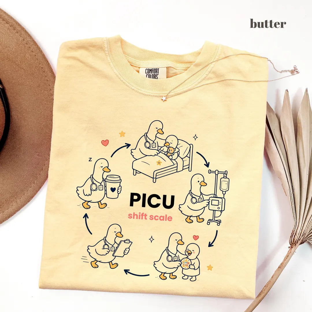 Butter Comfort Colors 1717 T-shirt with PICU Nurse design