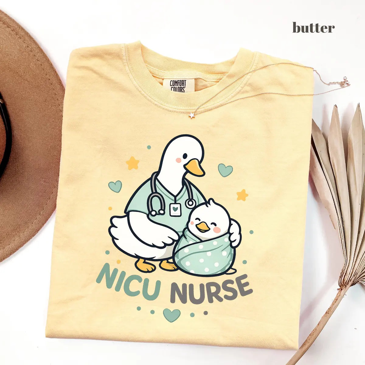 Butter Comfort Colors 1717 T-shirt with NICU Nurse design