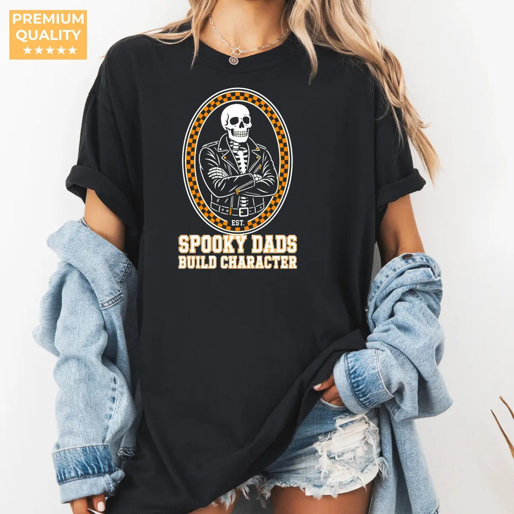 Funny Skeleton Dad Comfort Colors T-Shirt alternate product view in Black.