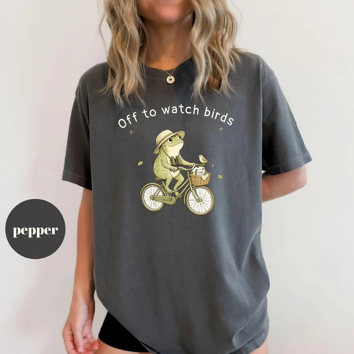 Pepper Comfort Colors 1717 T-shirt with Birdwatching design worn by a model