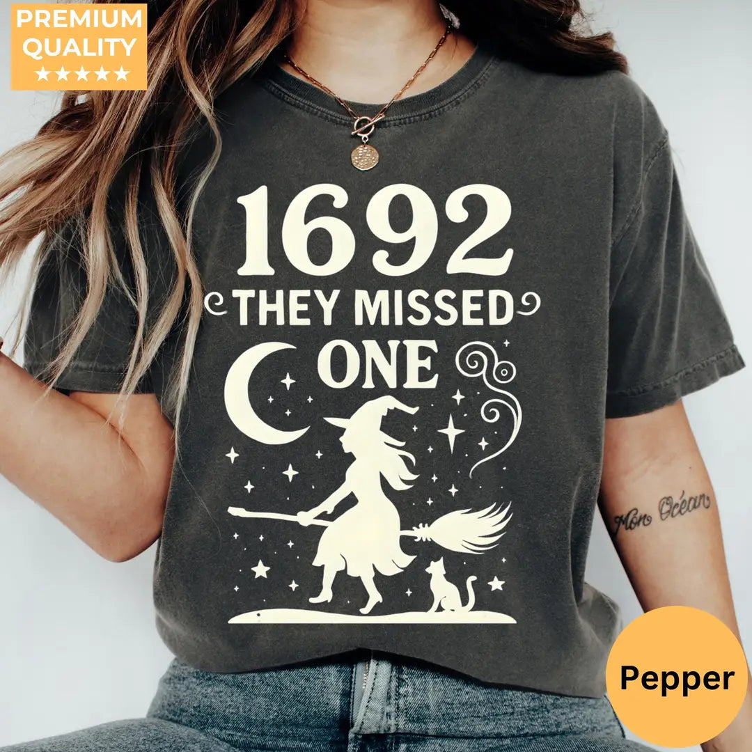 Salem Witch Comfort Colors T-Shirt hero view in Pepper.